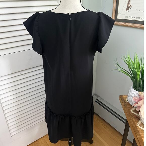 ANN TAYLOR LOFT Womens Dress SMALL Black Mini Flutter Sleeve Shift Minimalist - Picture 4 of 10
